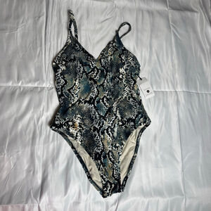 Women's Shade & Shore One Piece Swimsuit S Blue Black Snake Print